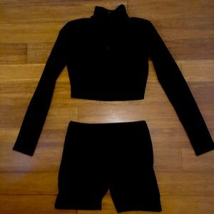 Black Crop Top w/ Bike Shorts-Matching Set